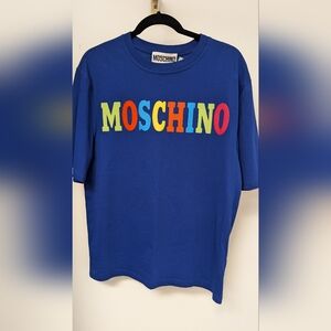 Moschino Blue Tee with Multicolor Logo